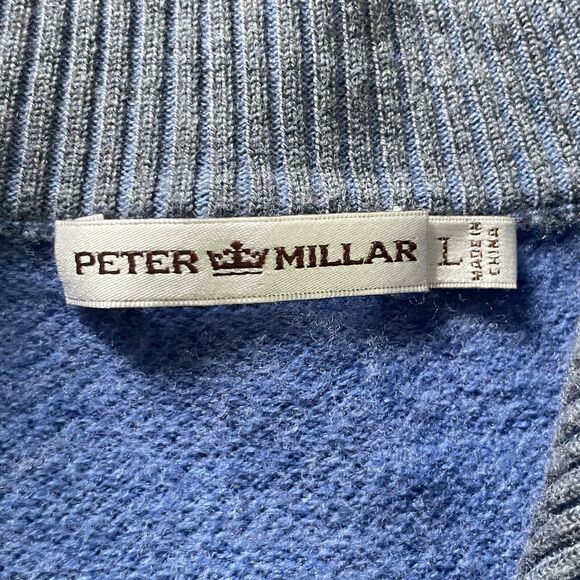 Peter Millar Crown Carmel CC 1/4 Zip Pullover Flannel Wool Blend Blue Large Men - Picture 4 of 9